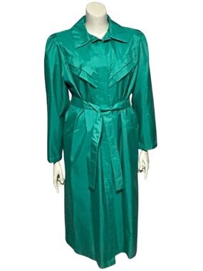 Vintage Women's Trench Coat Green Alorna Shoulder Pads Belted